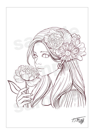 ハガキセット「花と女の子」