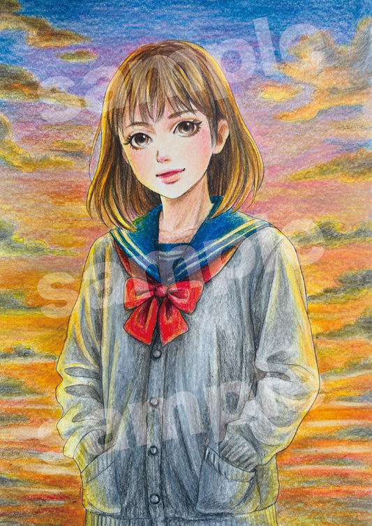 夕焼け空と女の子