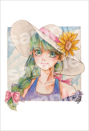 Postcard Set "Summer Girl in a Big Hat"